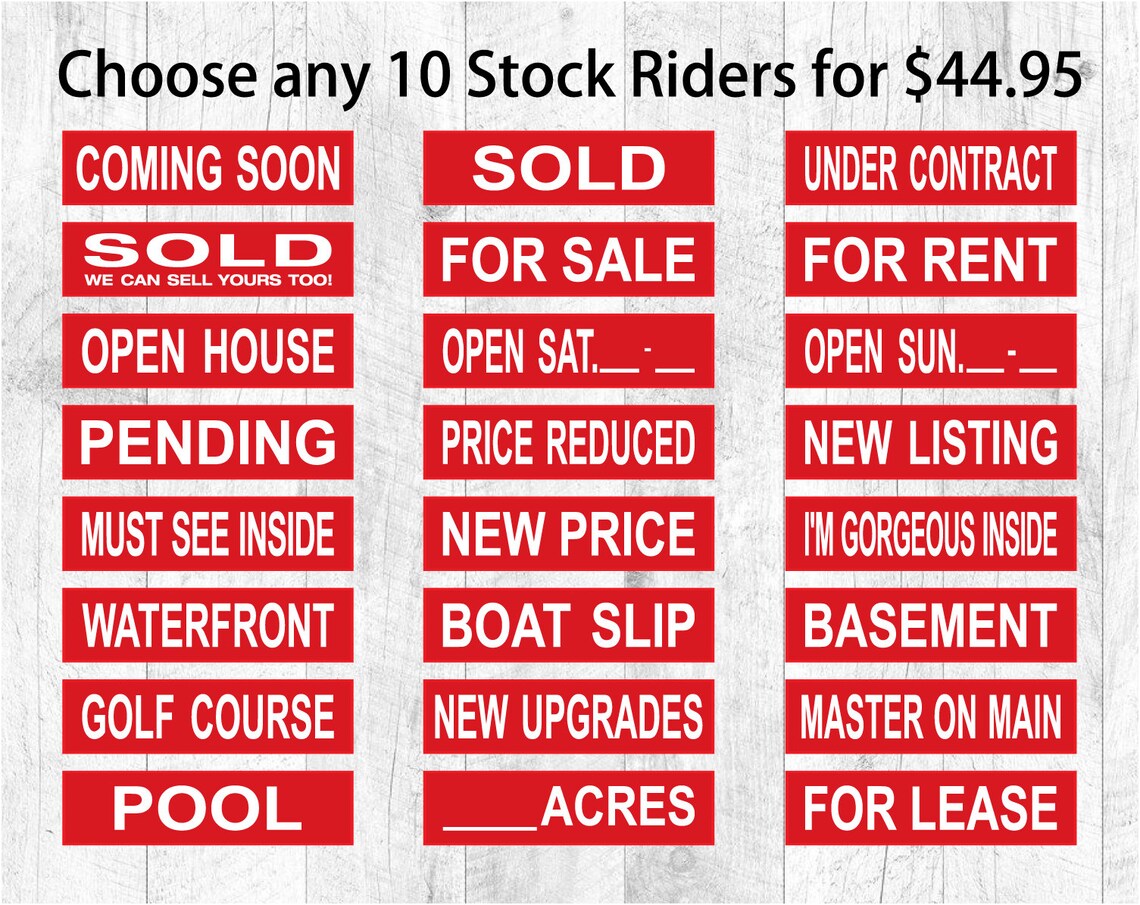 Real Estate Sign Riders 10 Signs 2 Sided Corrugated Etsy