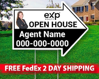 eXp Realty Open House Arrow Signs | 17in x 23in | 2 Sided | Add Your Text | Digital Option | FREE SHIPPING