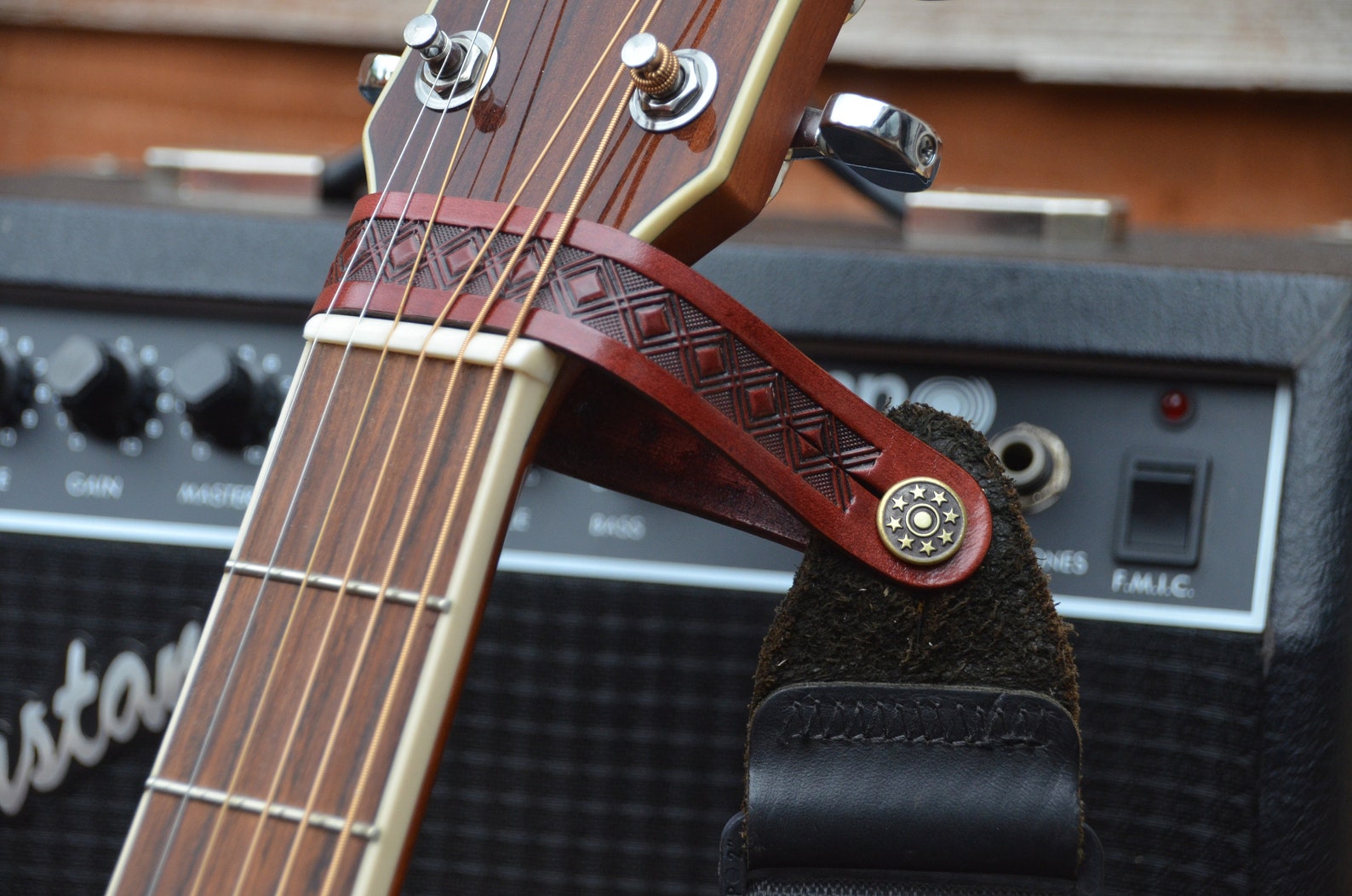 Leather Guitar Headstock Strap Etsy