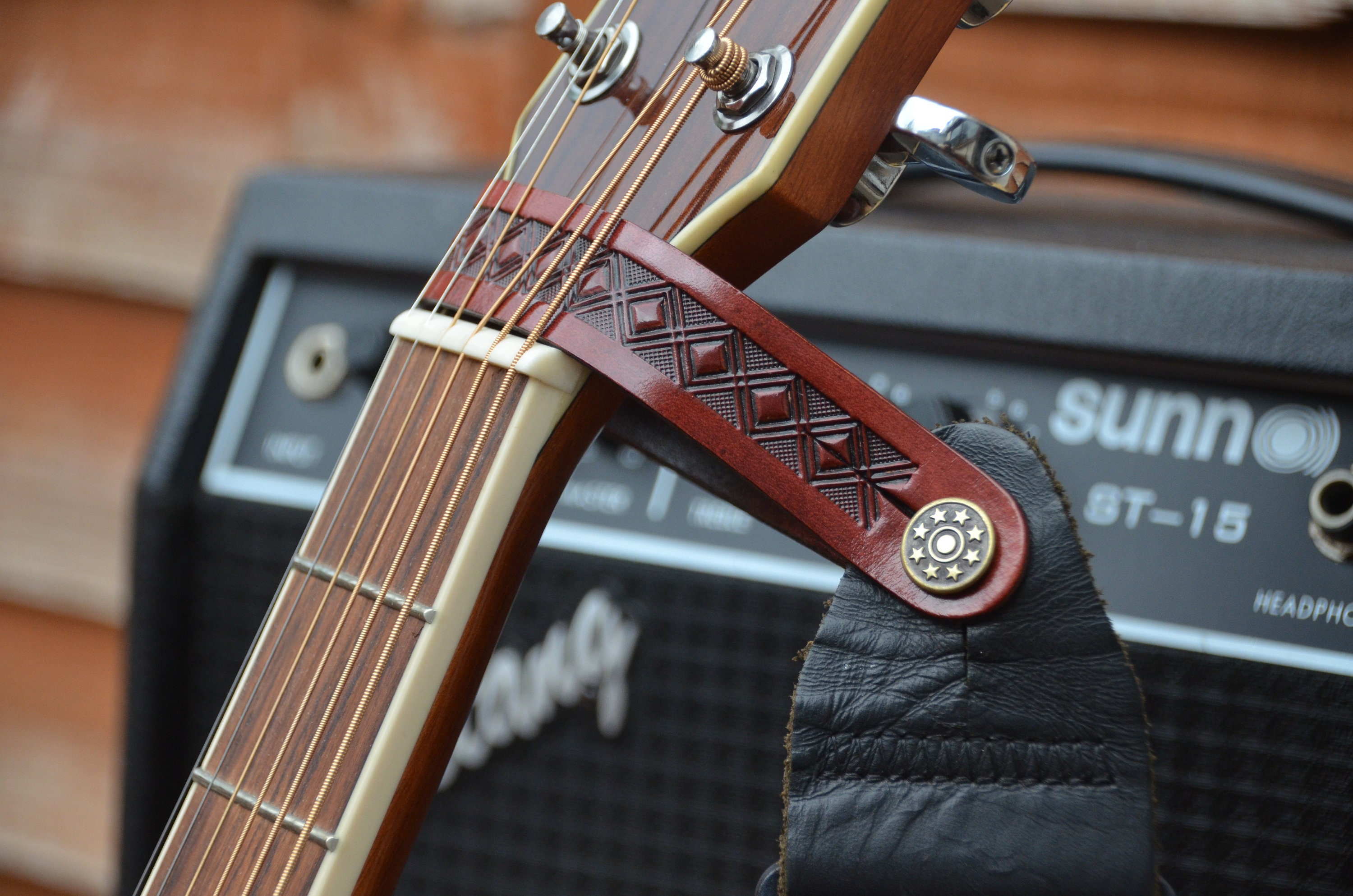 Leather Guitar Headstock Strap Etsy