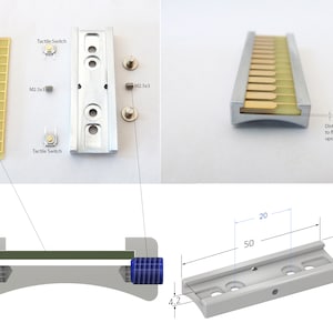 Peut inclure: Un support en m&eacute;tal argent&eacute; avec un circuit imprim&eacute; couleur or &agrave; l'int&eacute;rieur. Le support comporte deux trous de chaque c&ocirc;t&eacute; pour les vis de montage. Le circuit imprim&eacute; comporte une rang&eacute;e de 14 contacts couleur or. Le support mesure 12,7 cm de long, 4,3 cm de large et 1,5 cm de haut. Le circuit imprim&eacute; est &agrave; 1 &agrave; 1,5 cm du support, ce qui lui permet de se plier vers le bas et d'actionner un interrupteur tactile.