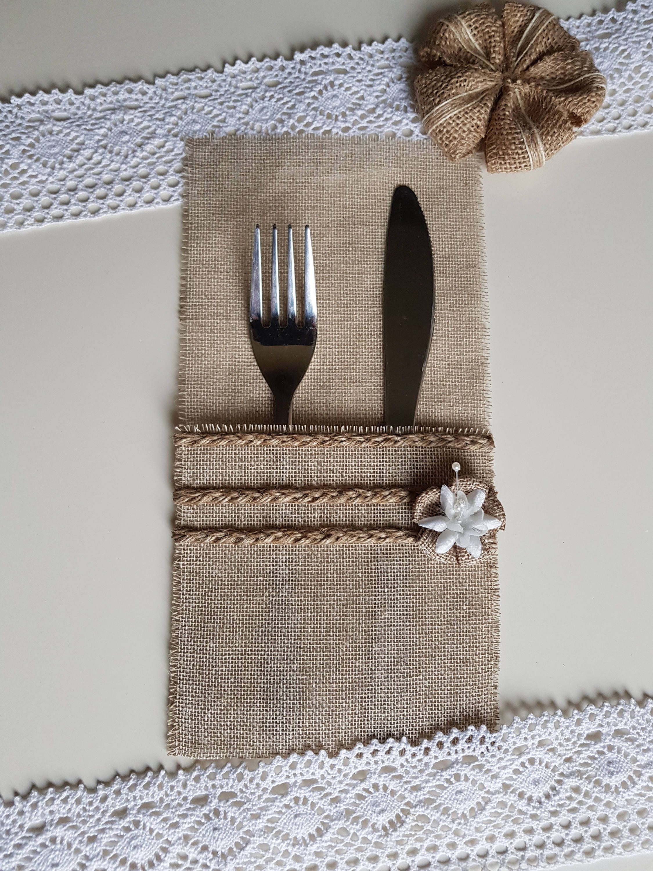 Burlap Silverware Holders Table Decor RusticSilverware Etsy