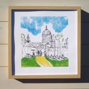 St Paul&#39;s Cathedral, from the Tate Modern and the Millennium Bridge on a sunny lunchtime. Available as a lovely quality signed A4 print.