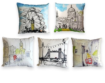 Individual Covers Only cushion option, for each of my 5 London paintings, good for overseas customers- lovely quality cotton /linen mix