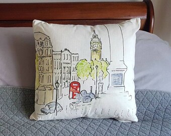 View from Trafalgar Square through to Big Ben, London sketch, available on a lovely quality cushion