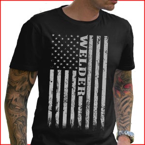 Welding, Vintage, American Flag, Welder Gift TShirt, Short-Sleeve Shirt Holiday Gift T-Shirt Graphic Funny TShirt