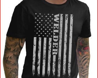 Welding, Vintage, American Flag, Welder Gift TShirt, Short-Sleeve Shirt Holiday Gift T-Shirt Graphic Funny TShirt
