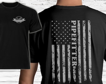Pipefitter T Shirt, American Flag, Tig Mig  Welding, Holiday Gift Shirt, Graphic funny welder Shirt, Both Sided Christmas Gift For Dad