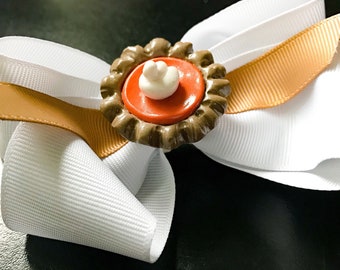 Pumpkin Pie Bow | Grosgrain Boutique Bow | Fall Thanksgiving White and Orange | Tiny Pumpkin Pie