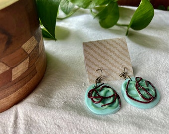 Teal Circle Earrings, Polymer Clay Earrings