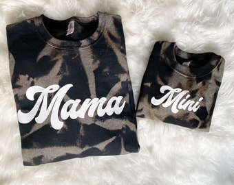 Mama | Mini | Bleached Tie Dye | Sweatshirts | Matching | Sweaters | Christmas Gift for Mom