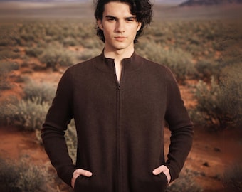 Mongolian Natural Yak Cardigan for Man Yak Wool Zip Cardigan Mens High Neck Pullover