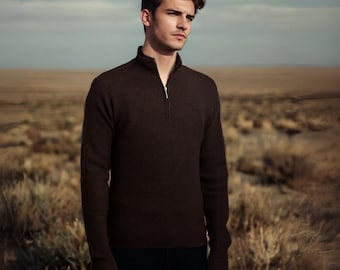Men’s Yak Wool Half Zip High Neck Jumper Warm Breathable Timeless