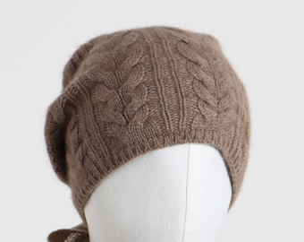 Pure Cashmere Hat Natural Cashmere Cable Knit Hat Extra Warm Winter Hat