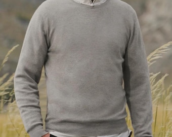 100% Natural Yak Wool Mens Classic Crew Neck Pullover Sweater