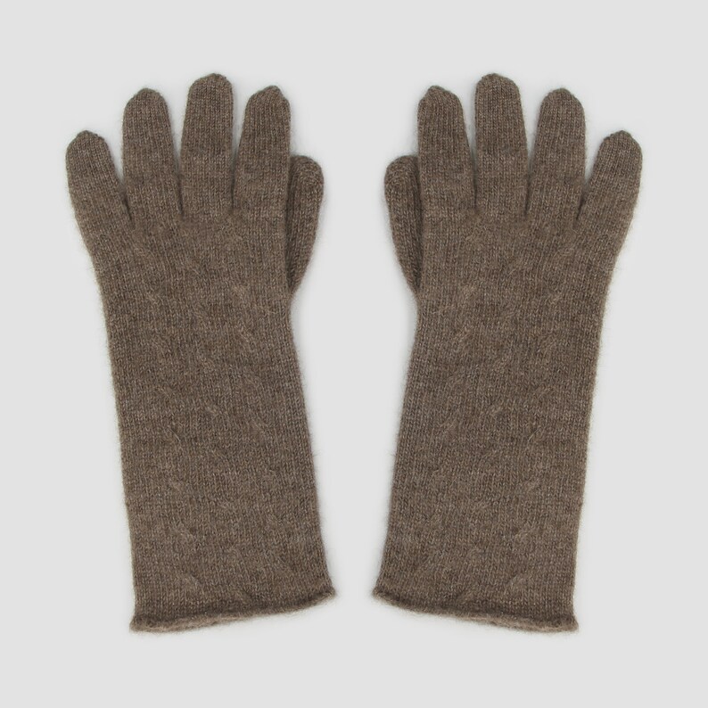 Super Soft Yak Down Cable Knit Gloves Mongolian Pure Natural Yak Wool Mittens Warm Gloves Hand Warmer Winter Glove Natural Brown