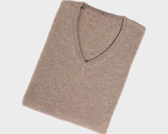 Mongolian Natural Cashmere V Neck Sweater Classic Jumper for Men