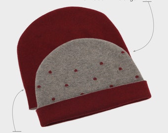 Winter Sale Pure Cashmere Hat with Dotted Pattern 100% Reversible Double-Layered Warm Beanie