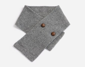 Cashmere Snood Neck Warmer Buttoned Cashmere Herringbone Unisex Snood