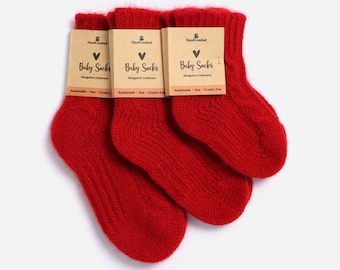 Baby Socks 100% Cashmere Socks Unisex Baby Socks Soft Cashmere Socks Red Socks Kids Socks