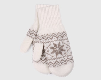 Pure Cashmere Snowflake Mittens for Women Winter Cosy and Warm Accessory Winter Glove
