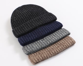 Pure Cashmere Beanie Hat Rib Knitted Hat Extra Warm Winter Accessory Unisex Winter Hat