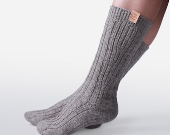 Luxury Yak Wool Cable Knit Knee High Socks Warm Natural Bed Socks