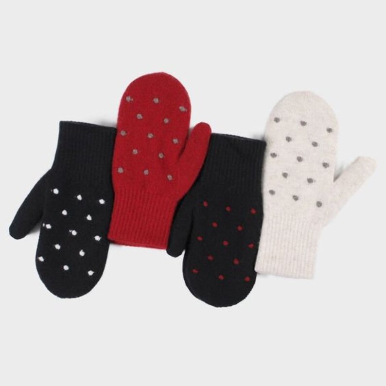 100% Mongolian Cashmere Gloves Mongolian Natural Wool Mittens with Dotted Pattern Winter Glove image 2