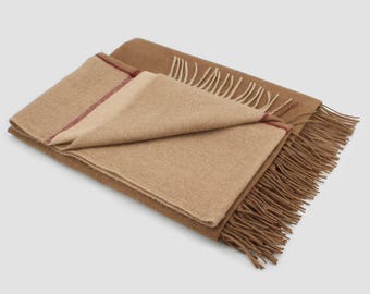 Beige Camel Wool Blanket Super Warm Soft Blanket Throw Plaid Travel Blanket Wool Throw Sale