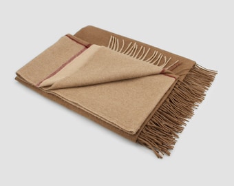 Beige Camel Wool Blanket Super Warm Soft Blanket Throw Plaid Travel Blanket Wool Throw Sale
