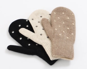 100% Mongolian Cashmere Gloves Mongolian Natural Wool Mittens with Dotted Pattern Winter Glove