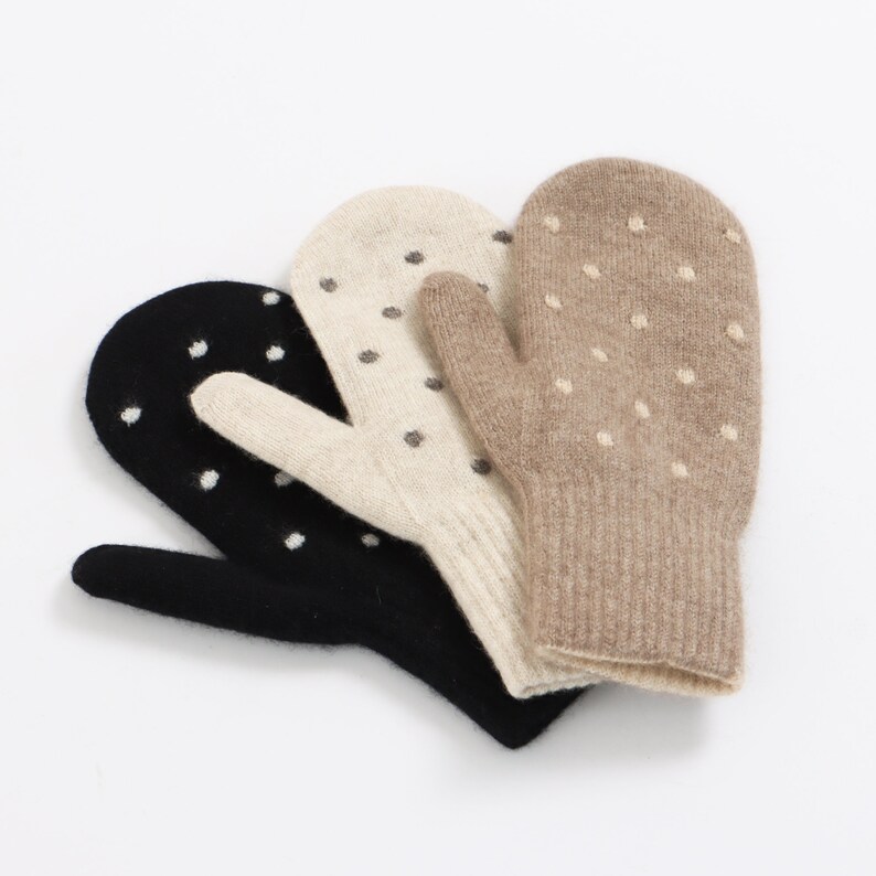 100% Mongolian Cashmere Gloves Mongolian Natural Wool Mittens with Dotted Pattern Winter Glove image 1