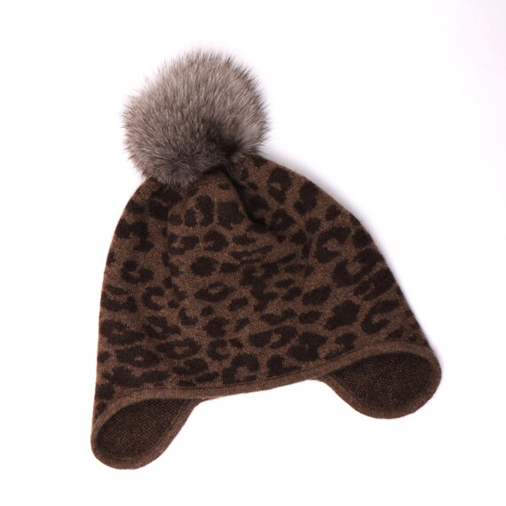 Brown Wool Hat with Leopard Print Ear Flaps Leopard Trapper Hat – Village Hat Shop main image 3