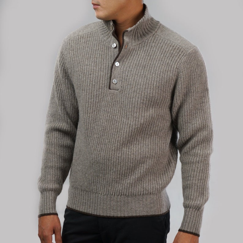 Men's Jumper with Button Collar Mongolian Pure Yak Wool Etsy