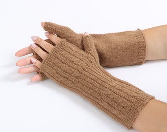 Mongolian Natural Camel Wool Fingerless Gloves Mongolian Eco Wool Gloves Wrist Warmers Cable Knitted Fingerless Glove Winter Glove