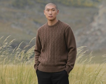 Men's Yak Wool Sweater - Handmade in Mongolia, Warm, Breathable, Eco-Friendly Knitwear