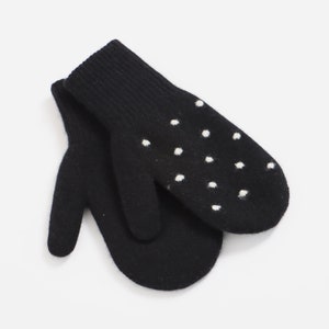 100% Mongolian Cashmere Gloves Mongolian Natural Wool Mittens with Dotted Pattern Winter Glove Black