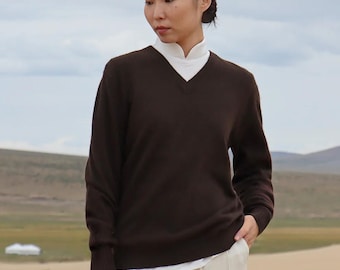 100% Natural Yak Wool Womens Classic V Neck Jumper