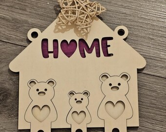Drei Bären Personalisierte Laserschnitt niedliches Teddybär Schlüsselhalter Brett & Schlüsselring | - Benutzerdefinierter Name - hochwertiges Sperrholz.