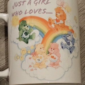 Just a girl care bear inspired mug tv show -mother's Day Coffee mug - whimsical gift -80s girls -back to the 80s -cartoon magic -mum mug