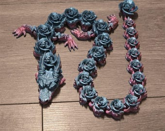 Large  Articulated Rose Dragon – Teal & Pink Silk PLA -3-D Printed fidgets