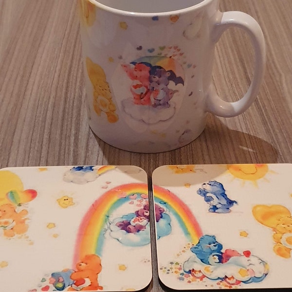 Original rainbow  -care bear inspired mug and coaster set tv show - Coffee mug - Christmas themed  Coffee cup .