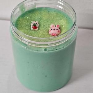 Bunny in the meadow slime  cute charms 8 oz pots-birthday slime - Slime time -ASMR slime  squishy  sounding satisfying and relaxing crunchy