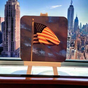American flag and Golden Gate Bridge theme coasters