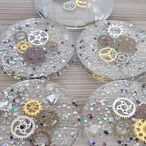 Steam punk, cogs coaster set of 4-mechanical themed. Unusual table decoration