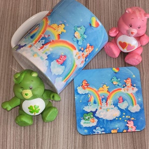 Care a lot care bear  inspired mug and coaster set tv show - Coffee mug - whimsical gift -80s girls -back to the 80s -cartoon magic -mum mug