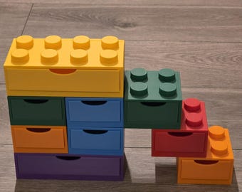 Modular Brick Desk Organizer – Stackable Retro Storage Drawers – 3D Printed Containers