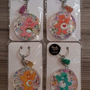 Resin Care bear inspired, Resin Keyring - lovely gift for 80s girl - back to the 80s  - bear fan gifts