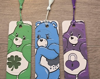 Retro 3D-Printed care bear themed Character Bookmark with Silk Tassel-bookish gifts
