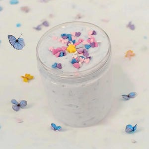 Cold  heart fluffy slime mixes Glitter flakes  with hearts and cute charms 8 oz pots- great Christmas present for kids or the young at heart